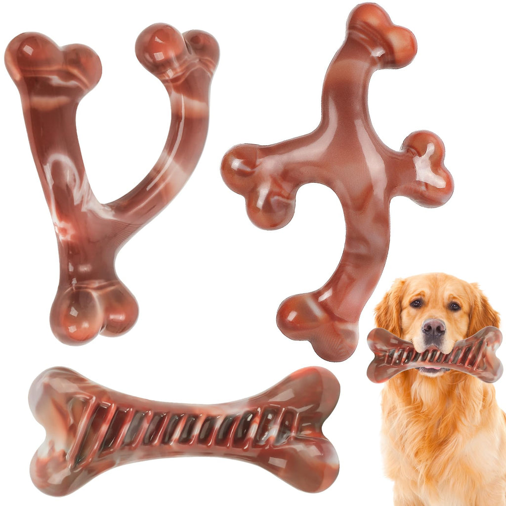 NOUGAT Dog Toys for Aggressive Chewers 3 Pack Indestructible Dog Toy Tough Nylon Bacon Flavor Dog Chew Toys for Large Medium Small Breed Bone