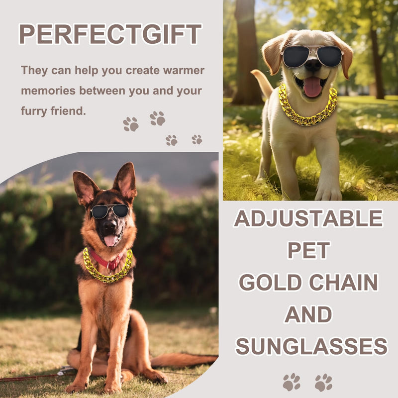 2 Pcs Gold Cat Chain Collar and Glasses Set, Adjustable Cat Cuban Link Collar with Black Glasses, Lightweight Pet Jewelry and Stylish Accessories - PawsPlanet Australia