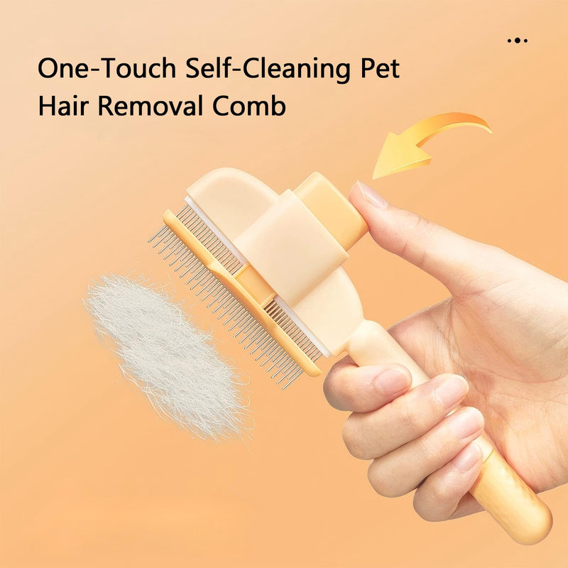 2025 Self-Cleaning Pet Hair Removal Comb & Flea Comb for Cats and Dogs Stainless Steel Grooming Brush with Release Button, De-Shedding Tool for Hair, Massaging Tangle-Free Pet Comb (Green) Green - PawsPlanet Australia