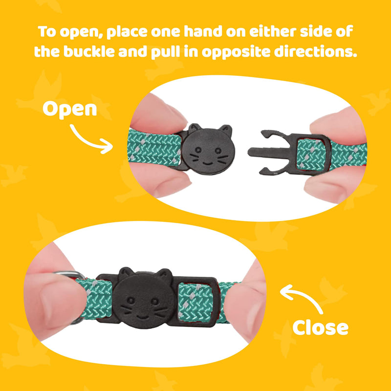 BirdsBeSafe® Break Away Cat Collar with Bell, Reflective Thread for Night Visibility, Comfortable Elastic Stretch Cat Collar to protect Cat from Getting Stuck in The Garden. Green - PawsPlanet Australia