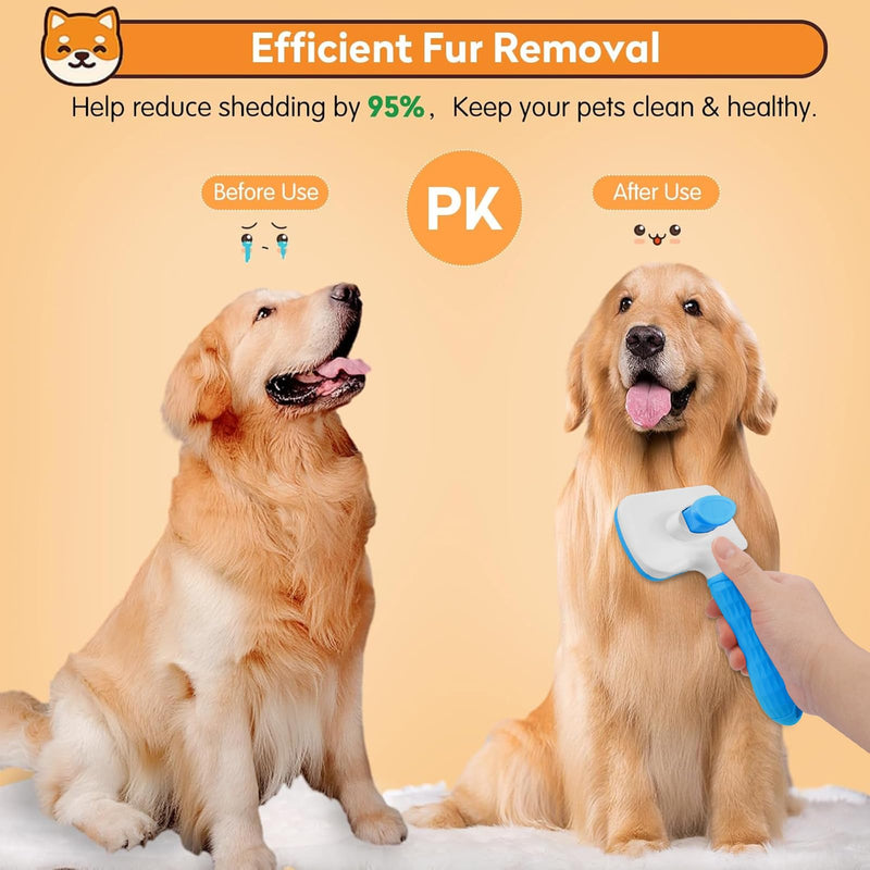 Dog & Cat Brush, Self Cleaning Slicker Brush for Pets, Upgraded Dog Brush for Shedding Massaging and Grooming, Removes Loose Undercoat & Portable Comb for Long Short Haired Dogs(Blue) Blue