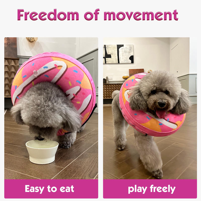 Inflatable Dog Cone, Soft Adjustable Blow up Donut Collar for After Surgery - Suitable for Small, Medium, Large Dogs and Cats Yellow/Pink Cream