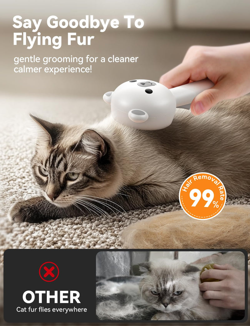 Cat Steam Brush, Brushes for Indoor Cats with Release Button, Dual Speed Spray USB Rechargeable Grooming Supplies, Cat Brush for Shedding Suitable for All Long-haired and Short-haired Pets White - PawsPlanet Australia
