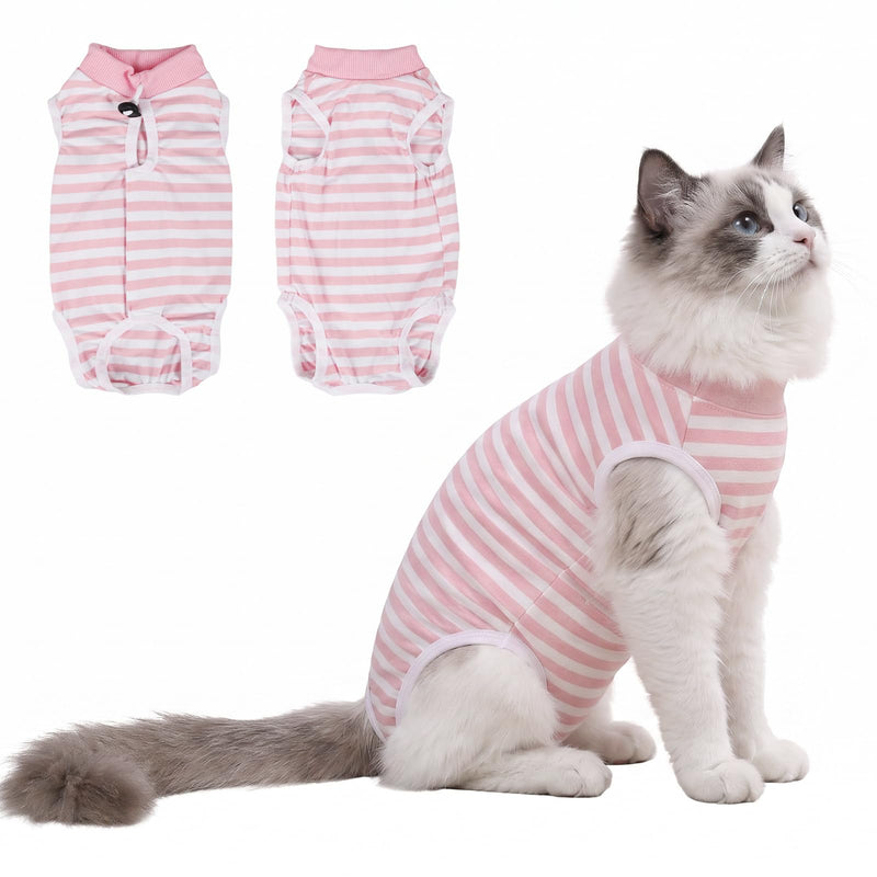 Cat Surgery Recovery Suit for Female Spay Male Neuter, Anti Licking Surgical Onesie for Skin Diseases, Soft Breathable Bodysuit Shirt Pajamas for Abdominal Wound, E-Collar & Cone Alternative Pink Small