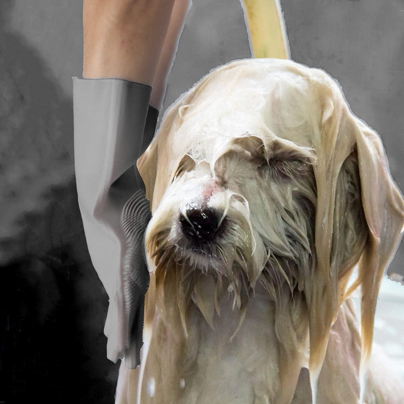Pet Grooming Gloves, Dog Bathing Gloves with High-Density Teeth, Heat Resistant Silicone Cat Hair Remover with Enhanced Five Finger Design, Bathing and Massaging for Dogs and Cats (Grey) Grey - PawsPlanet Australia