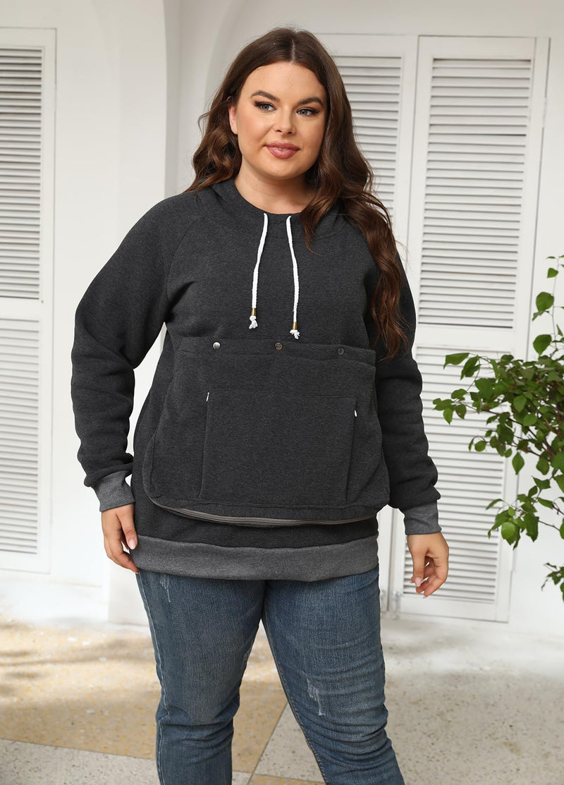 Unisex Cat Pouch Hoodie Long Sleeve Kitten Puppy Holder Hoodies Front Large Pouch Pet Carrier Sweatshirt Dark Grey 3X-Large - PawsPlanet Australia