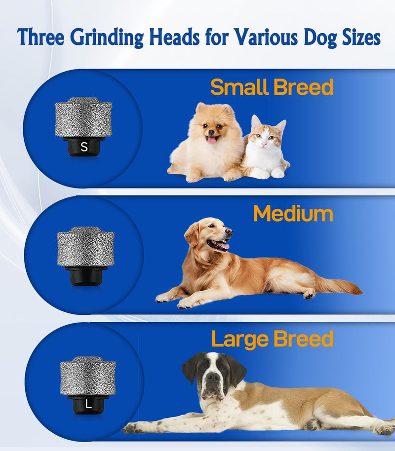 Petsaunter Dog Nail Grinder, 3 Grinding Heads, 2-Speed, LED Light, Touch-Switch, TypeC, Quiet, Low-Vibration, Dog Nail Trimmers for Large, Medium, Small Dogs & Cats with Hard/Thick Nails (U-Dark Blue) U-DarkBlue