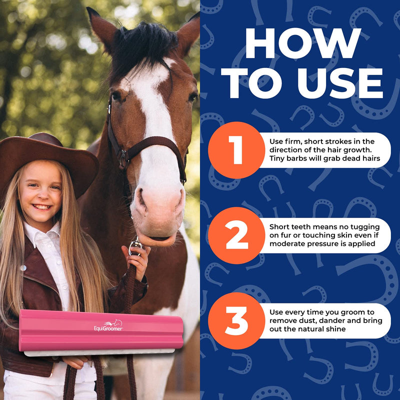 EquiGroomer Deshedding Brush, 8-Inch for Horses and Large Pets, Pink, Removes Loose Dirt, Hair, and Fur, Professional Undercoat Grooming Tool - PawsPlanet Australia