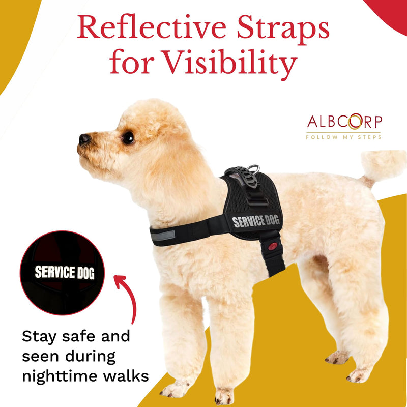 ALBCORP Service Dog Vest Harness – Reflective Service Animal Vest with Handle, No-Pull Adjustable Mesh Padding – XXS–XL – 2 Removable Patches. (Small, Black) S 20''- 27'' Girth - PawsPlanet Australia
