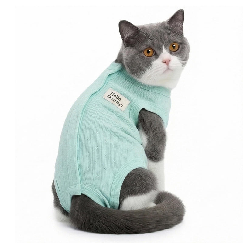 Zunea Cat Recovery Suit after Surgery, Soft, Breathable, Kitten/Puppy E-Collar Alternative for Abdominal Wounds or Skin Diseases, Postoperative Protective Suit for Small Dogs, Green, L