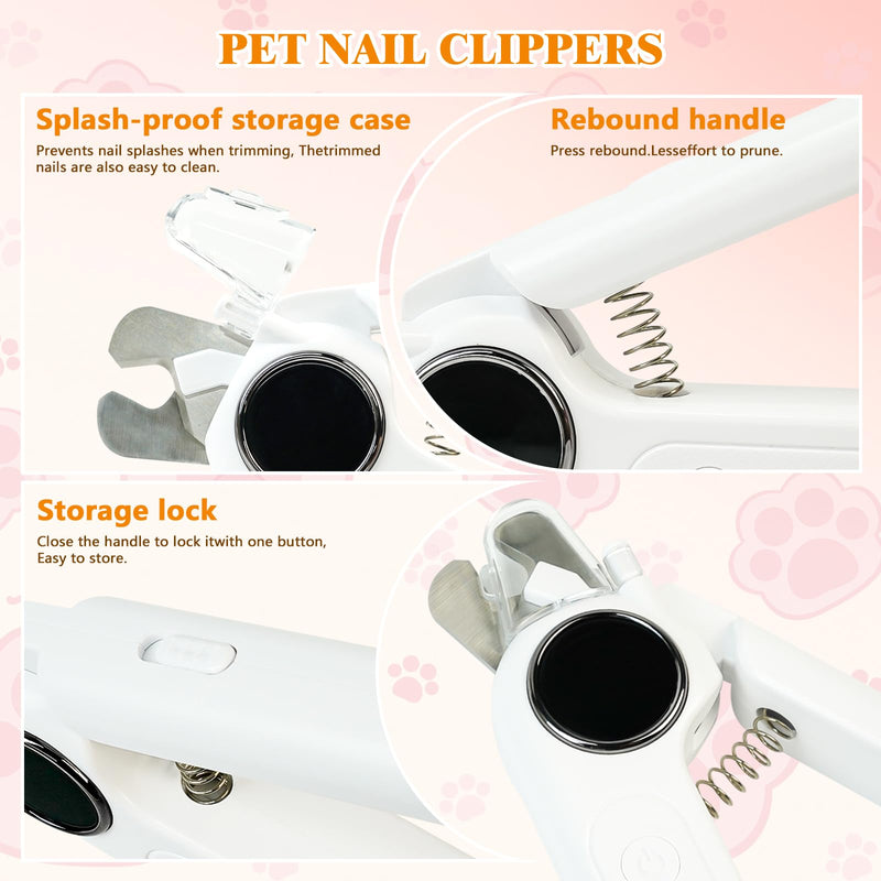 2-in-1 Dog Nail Clippers with Light & Digital Display – Upgraded Pet Nail Grinder, Safety Guard, USB Rechargeable Catcher for Cats and Dogs, Low Noise & Painless Trimming (White)