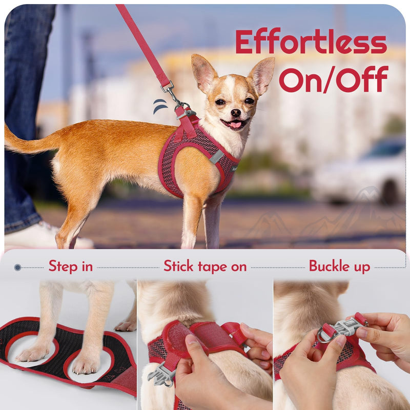 Eagloo Small Dog Harness and Leash Set, Step in Puppy Vest with Breathable Soft Mesh, Walking Reflective Pet Harness for Small Dogs, Red, XS XS(Chest:13.3"-15.5") - PawsPlanet Australia