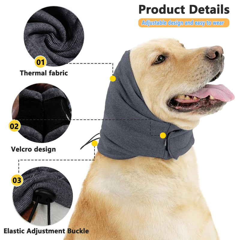 Dog Snood Earmuffs Calming Hood Neck and Ears Warmer Comfort Adjustable Noise Reducing Dog Warmer Ear Protectors Covers for Anxiety Relief (Gray, M) Gray