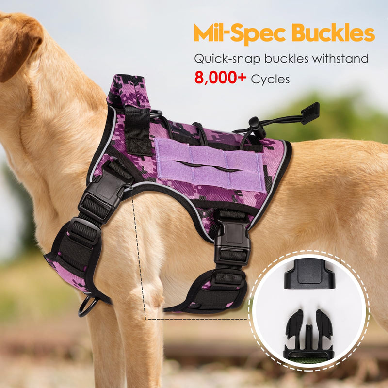 Heavy-Duty Tactical Dog Harness for Large Dogs, No Pull Adjustable Reflective Pet Vest with Molle System, K9 Military-Grade Control for Service Training, Outdoor & 10+ Breeds, Purple Camo, Medium M: Neck: 17-22'', Chest: 23-28'' - PawsPlanet Australia