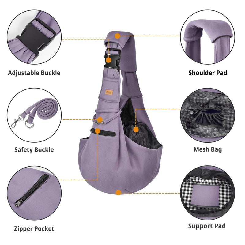 CUBY Dog and Cat Sling Carrier - Hands Free Reversible Pet Papoose Bag - Soft Pouch and Tote Design - Suitable for Puppy, Small Dogs Cats Outdoor (Purple, Adjust Strap 2.0) Purple 47 cm L x 20 cm W x 23 cm H