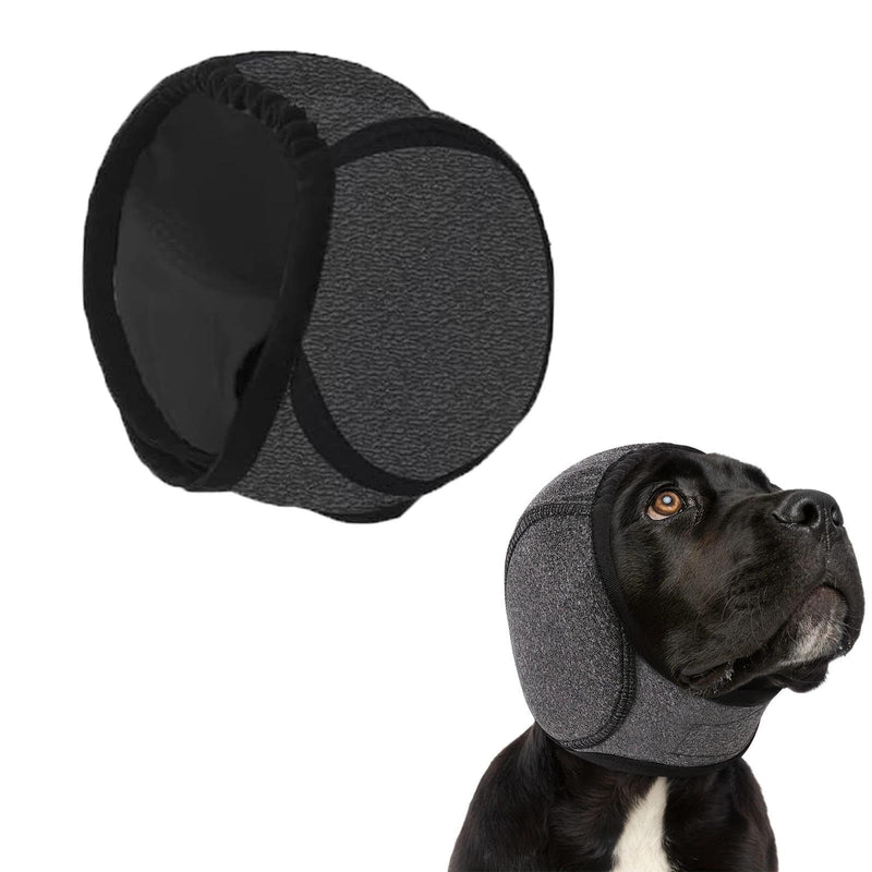 Medium Gray Dog Ear Protectors, Waterproof Swim Ear Covers with Adjustable Fit for Head 28-42cm, Anxiety Relief Muffs for Grooming & Noise