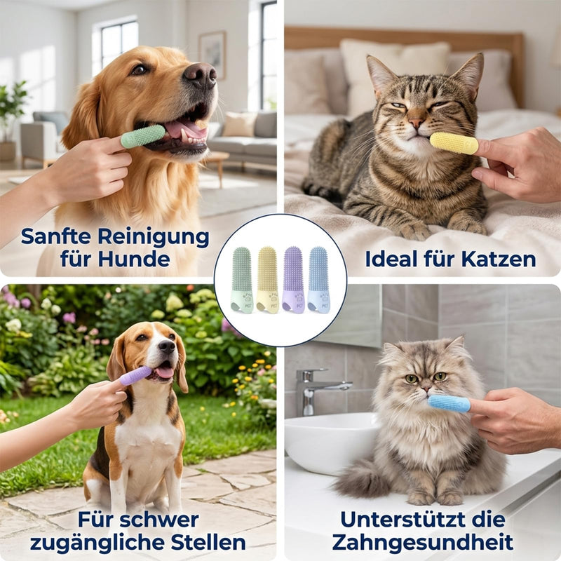 Pack of 4 Finger Cots Dog Dental Care, Dog Toothbrush Fingers with 360° Bristles, Cat Toothbrush & Dental Care for Puppies, Includes Storage Box