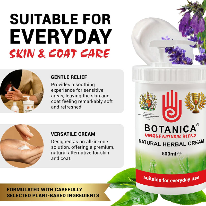 Botanica Herbal Cream - Horse Coat Moisturizer and Wound Care - Treats Cuts, Wounds and Skin Irritation | Equine Grooming for Dry, Rough-Looking Areas | Aloe Vera, Tea Tree, Lavender & Comfry (500mL)