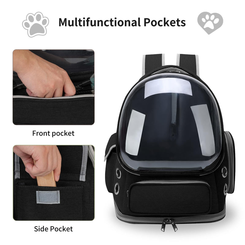 Cat Backpack Carrier for Cats and Small Dogs, Breathable Cat Bubble Backpack, Airline Approved Pet Travel Carrier for Hiking Camping Outdoor(Black) 16.5"L x 13.5"W x 10.5"H Black - PawsPlanet Australia