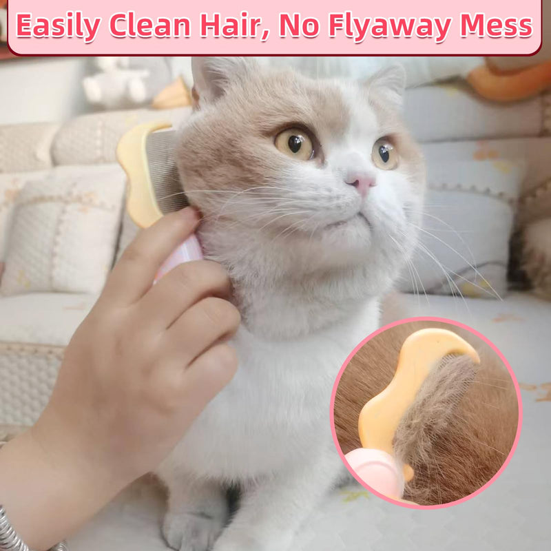 Foldable Cat Grooming Comb for Shedding and Face Care, Stainless Steel Brush for Tear Stains and Full-Body Hair, Portable ABS Handle for Cats and Small Dogs (pink‌ + yellow‌) pink‌ + yellow‌