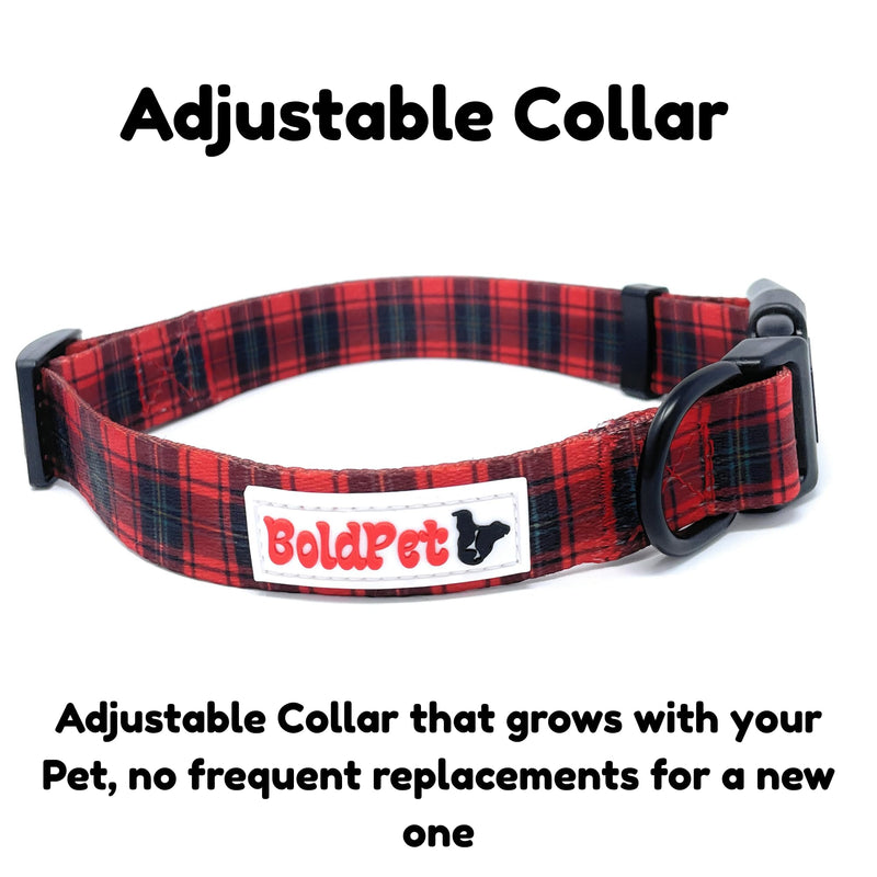 BOLDPET® Dog Collar and Leash Set - Durable Polyester Material -Adjustable Collar-Safe Metal Buckle-Cute Plaid Dog Leash and Collar Set for Small, Medium and Large Dogs