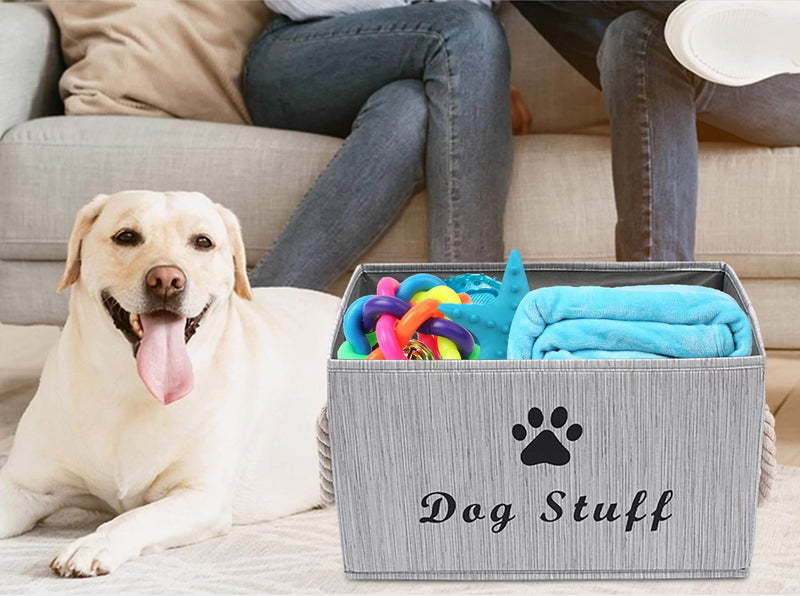Geyecete Large Fabric Storage Bins Organizer with Weave Rope Handle, Collapsible Cube Basket Container Box for Dog Apparel & Accessories,Dog Coats,Dog Toys Gift Baskets Grey - PawsPlanet Australia