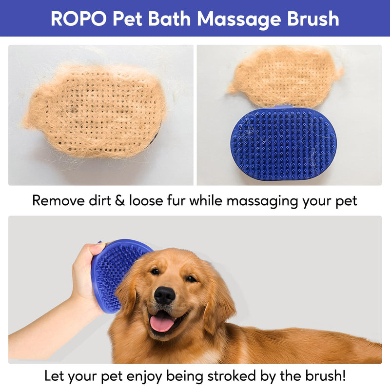 Dog bath brush, ROPO rubber massage pet shampoo brush, used for pet grooming, removing shedding fur, combing tangles and dead fur, suitable for pet dogs and cats (blue) blue - PawsPlanet Australia