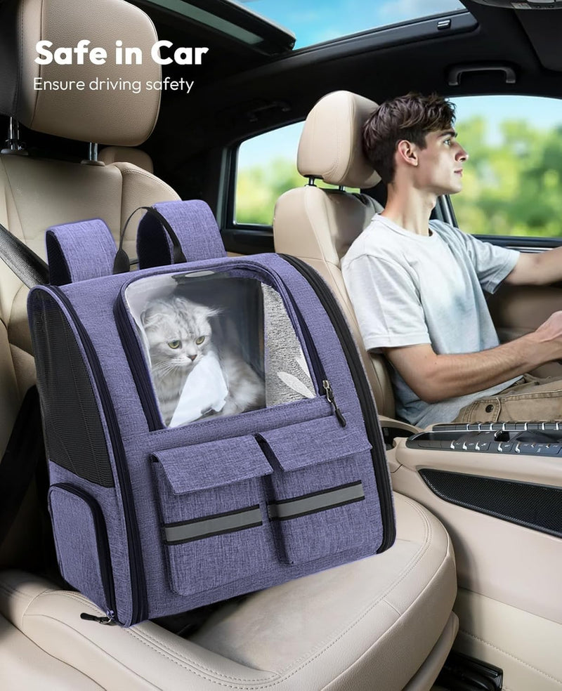 Cat Backpack Carrier Small Dogs Backpack Carrier,Large Space Breathable Cat Bubble Backpack,Shaded Puppy Backpack Carrier,Ventilated for Travel, Hiking,Cycling,Shopping,and Vet Purple - PawsPlanet Australia