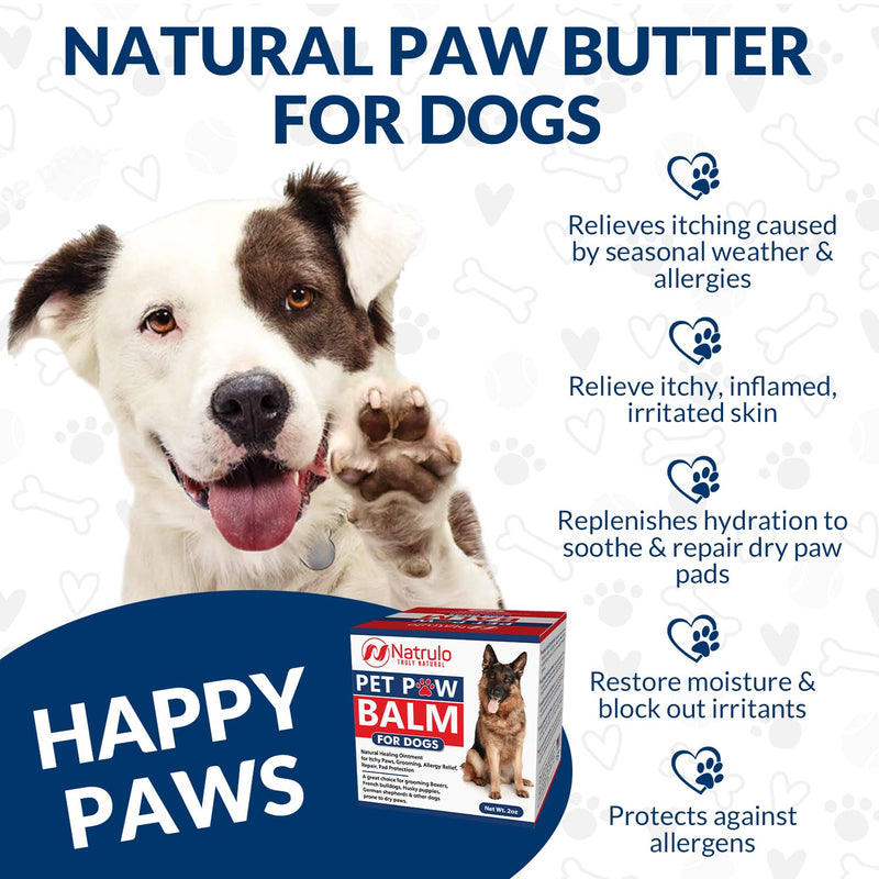 Natrulo Pet Paw Balm for Dog - Natural Healing Ointment for Itchy Paws, Grooming, Allergy Relief, Repair, Pad Protection – Soothing Unscented Shea Butter Moisturizer for Itching, Dryness, Licking 2oz - PawsPlanet Australia