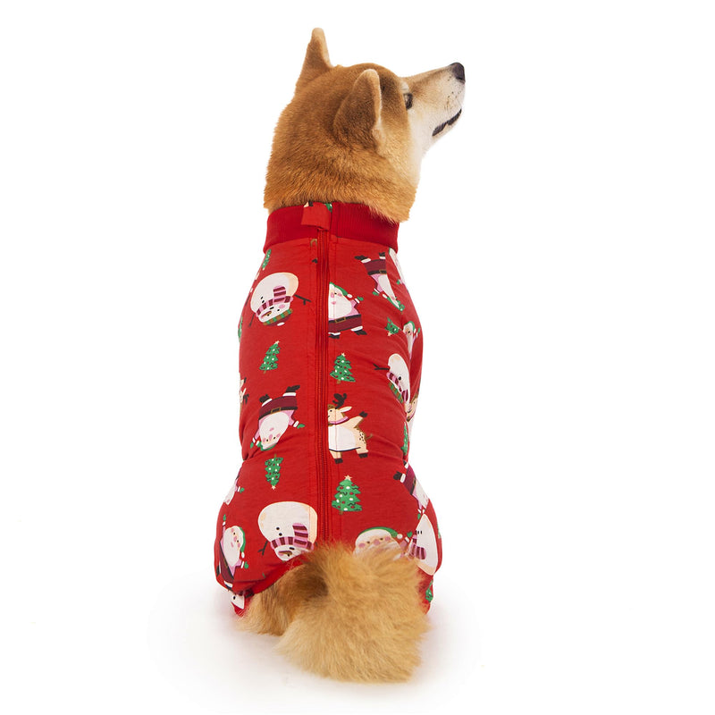 Recovery Suit for Dogs Full Zipper, Four-Legged Onesie Dog Recovery Suit After Surgery, Cute Soft Bodysuit Cone Alternative Male Female Dog Neuter Anti Licking Wounds, Snowman Medium Snowman Red