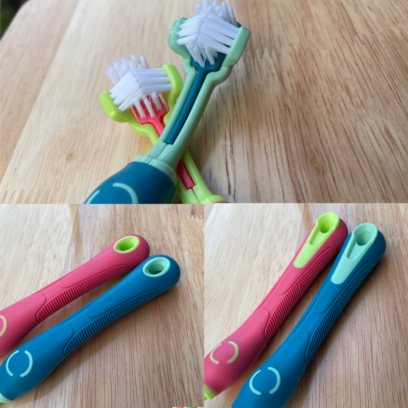 Dog Toothbrush, 2-Pack, Pink and Green, Battery Powered, Suitable for Most Dogs and Cats, Three-Sided Design for Easy Teeth Cleaning 2pcs Pink Green