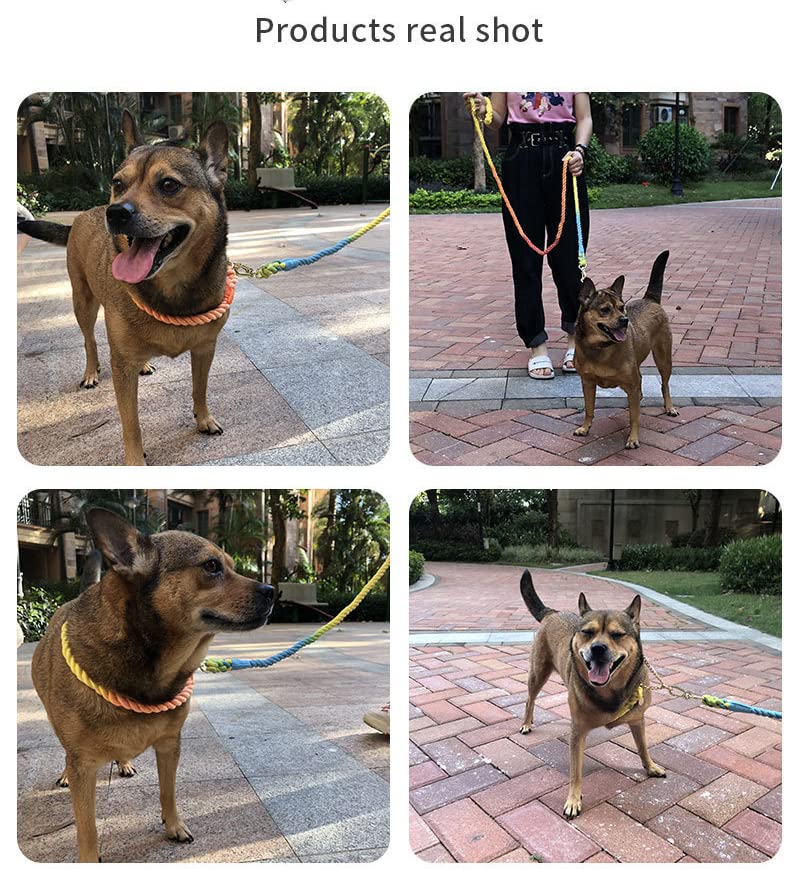 Tesitehi Multifunctional Rope Dog Leash 7.5 FT with Adjustable Double Swivel Hook Hands Free for Small Medium and Large Dogs Running Hiking Camping Walking Colorful Macaron - PawsPlanet Australia