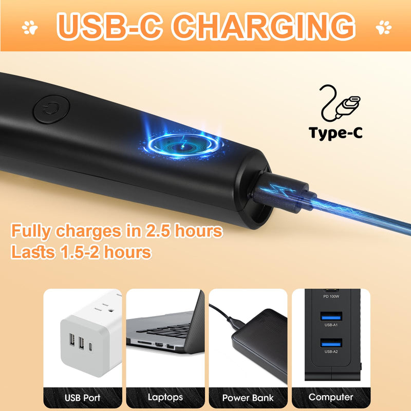 4 in 1 Dog Grooming Kit with USB-C Charging, Paw Trimmer for Cat, Small to Medium Dog Clippers for Grooming, Cordless Pet Clippers Hair Trimmer with 2 Speed Modes Black