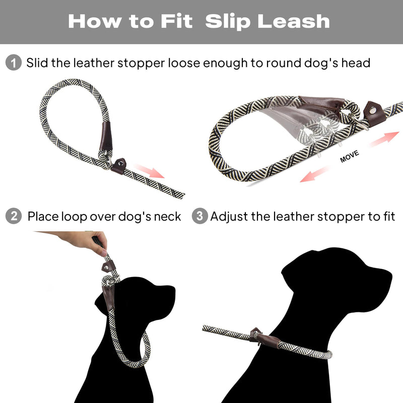 TwoEar 6FT Slip Lead Dog Leash, Heavy Duty Slip Leash for Dogs with Highly Reflective, Strong Rope Slip Leads No Pull Pet Training Leashes for Small Dogs (3/8", Grey) Small(3/8"-6ft) - PawsPlanet Australia