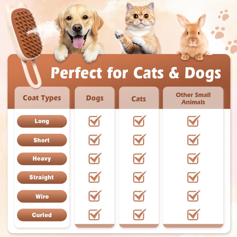 Cat Steam Brush for Shedding, Spritz Defur Comb 3 in 1 Pet Rechargeable Steam Brush Tool for Long and Short Haired Cats and Dogs, Anti-Static, Shedding, Detangling, Massage & Combing (White) - PawsPlanet Australia