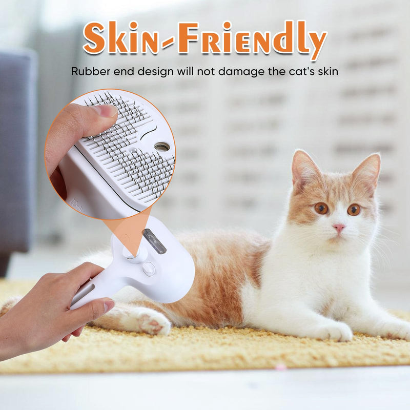 Cat Steam Brush with Release Button, Pet Spray Brushes for Shedding & Grooming, Mist Comb for Pet Long Short Haired, Steamy Brush for Cats Removing Loose Fur and Massage (White) White - PawsPlanet Australia