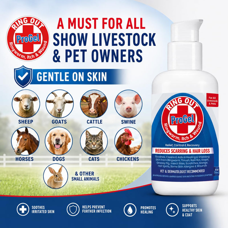 Ring Out ProGel for Sheep, Goats, Cats, Dogs & Horses | Skin & Coat Conditioning Gel with Coconut Oil & Aloe Vera | Moisturizing Formula | Made in USA | 4 oz