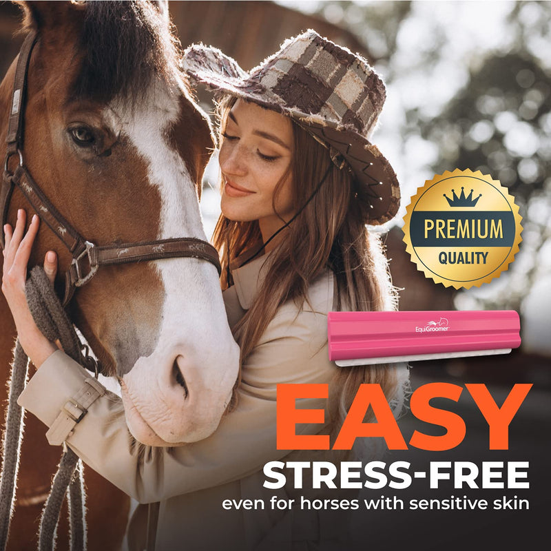 EquiGroomer Deshedding Brush, 8-Inch for Horses and Large Pets, Pink, Removes Loose Dirt, Hair, and Fur, Professional Undercoat Grooming Tool - PawsPlanet Australia