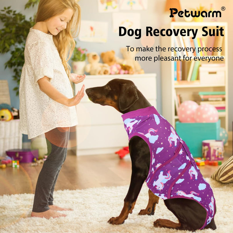 PetWarm Dog Cone Alternative After Surgery, Dog Recovery Suit, Substitute E-Collar Prevent Dog Onesies Pet Surgery Recovery Suit Female Male Dog Onesie for Spay Neuter, Unicorn Pattern, Purple, XS X-Small Pink