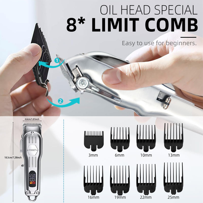 Dog Clippers for Grooming Thick Hair, Upgrade Low Noise Pet Shaver with 8 Size Detachable Combs for Heavy Curly Hair, Rechargeable Metal Blade Clipper Grooming Kit for Dogs Animals (Silvery) Silver