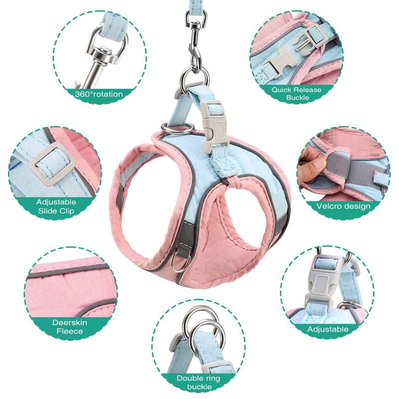 ORIA Pet Harness, Dog Harness, Cat Harness and Leash Set, Breathable Pet Vest, Reflective Strips Jacket for Small Kitten, Puppy, Rabbit, Pink and Blue, 4.4 to 6.6lb XX-Small - PawsPlanet Australia