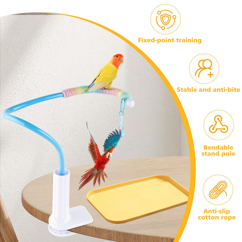 Bird Perch Stand,Bendable Desktop Parrot Training Stand with Tray,Easy to Clean Bird Tabletop Platform Toy,Parakeet Playground Play Stand for Lovebirds Pigeon Budgies,Small Animals?Blue? Blue