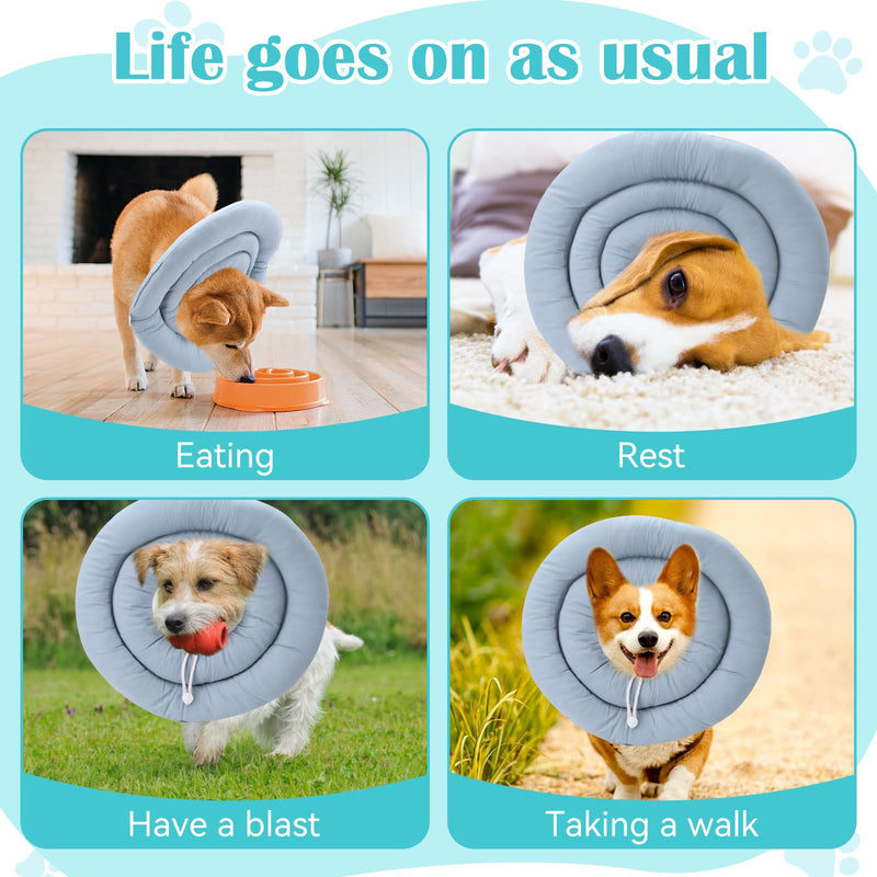 Waterproof Escape-Proof Soft Dog Cones, Adjustable Small Dog Donut Collar with Elastic Neckband, Elizabethan Collar for Dogs, Neck Pillow for Dogs and Cats (Blue-Gray, M) Blue-gray