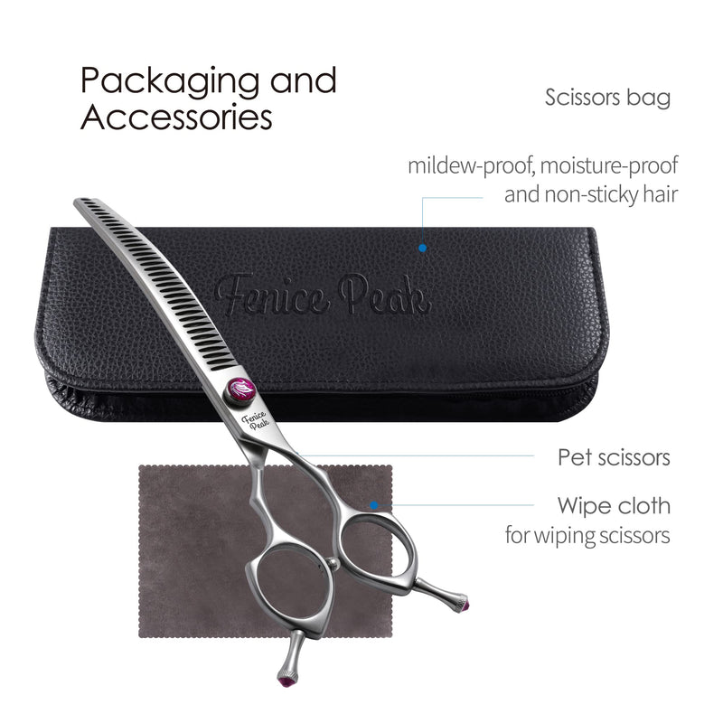 Fenice Peak 8.0‘’ Curved Chunker Dog Grooming Scissors with Purple Flashing Screw Professional 440C Stainless Steel Natural Color Pet Trimming Shears with Offset Handle Durable and Sharp 8'' - PawsPlanet Australia