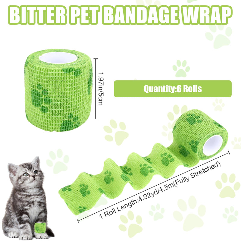 6 Rolls Dog Bandage Vet Wrap Bulk for Wound Care Non-Woven Self Adhesive Bandage Wrap for Horse, Cat, Bird, Pet Animal (Green,2 Inches X 5 yd)