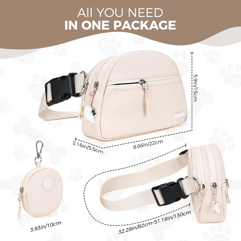 Dog Treat Pouch Pet Training Walking Fanny Pack with Built-in Poop Bag Dispenser & Waste Bag Holder | Stylish Puppy Training Essentials Supplies | Free Dog Clicker (Cream) Cream - PawsPlanet Australia