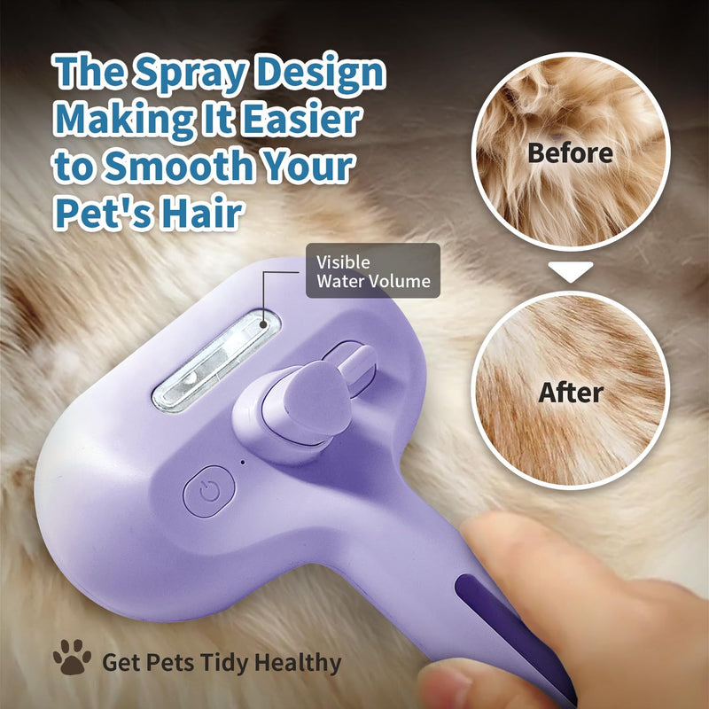 3 in 1 Steam Cat Brush for Shedding - Self-Cleaning Dog Grooming Tool for Long and Short Hair Pets - Removes Static, Flying Hair, and Loose Fur (Purple) Purple - PawsPlanet Australia