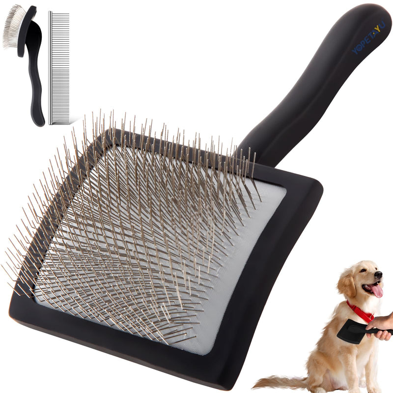 Dog Slicker Brush for Shedding and Grooming Medium or Long Haired Cats, Extra Long & Soft Pin Slicker Brush for Removes Loose Hair, Tangles, Knots, Undercoat, Free Pet Comb, Large Black - PawsPlanet Australia