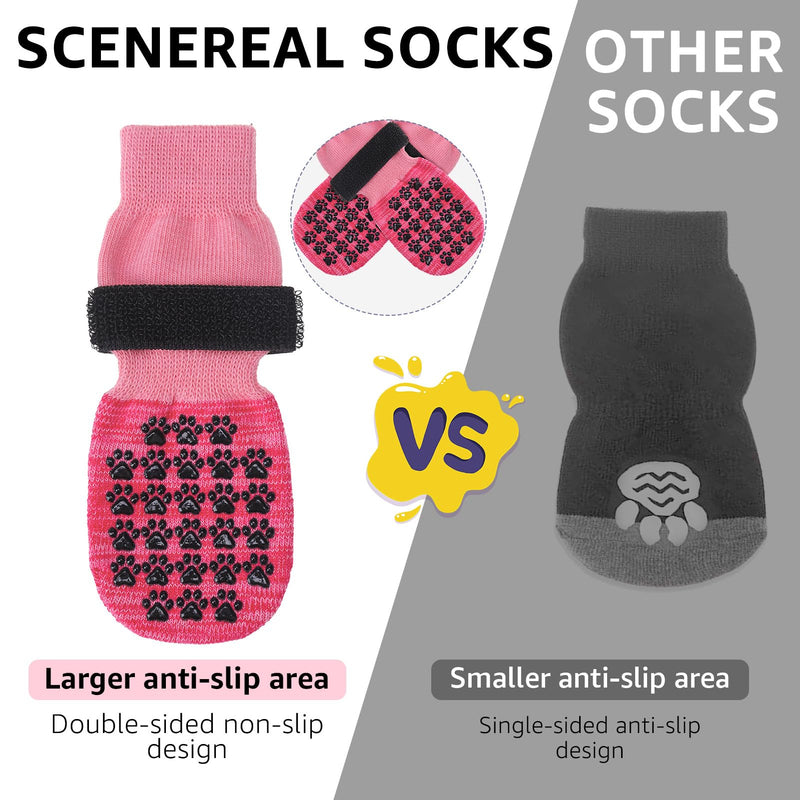 SCENEREAL Dog Socks to Prevent Licking Paws for Hardwood Floors Anti Slip, Dog Grippy Socks Shoes for Senior Small to Large Dogs, Dog Boots & Paw Protectors for Hot/Cold Scratching Pavement XS(Paw width 1.8") Pink - PawsPlanet Australia