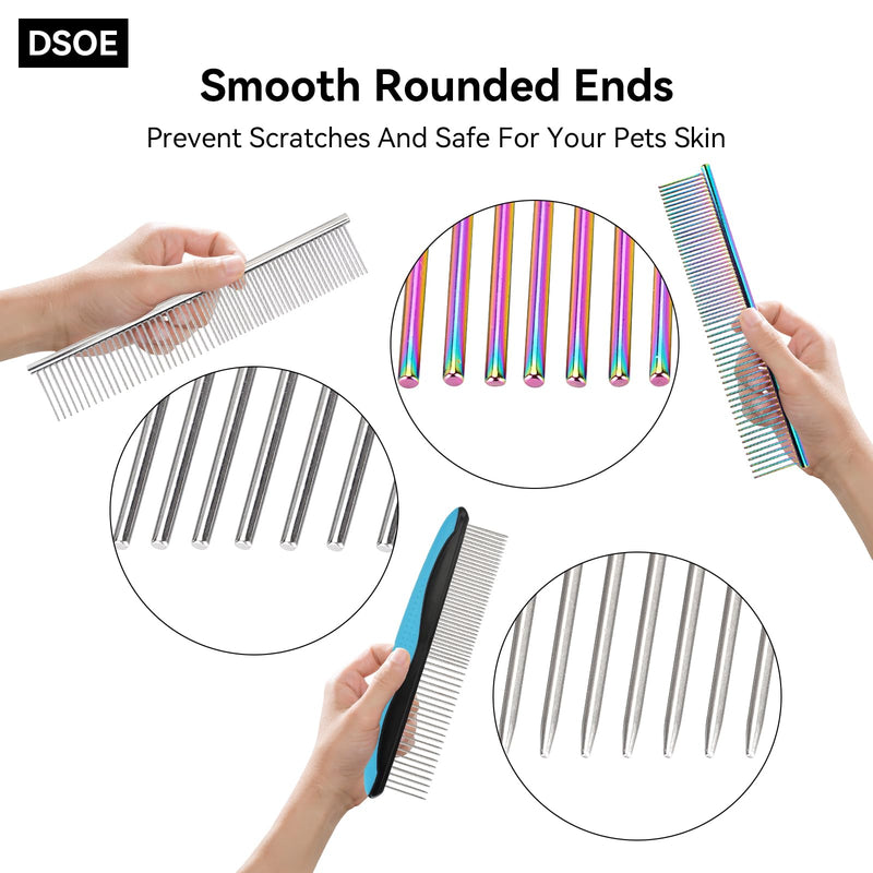 3 PCS Dog Combs for Grooming Matting, Pet Grooming Tools, 2 in 1 Dog Combs with Rounded Ends Stainless Steel Teeth, Cat Comb for Removing Tangles and Knots, Pet Comb, metal comb for dogs, 7.4IN/1.3IN Stainless Steel*3 - PawsPlanet Australia